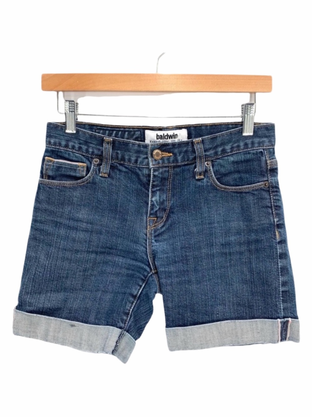 Baldwin The Jones Folded Cuff Denim Jean Shorts Size 23 Mid Rise 6 Inch Inseam